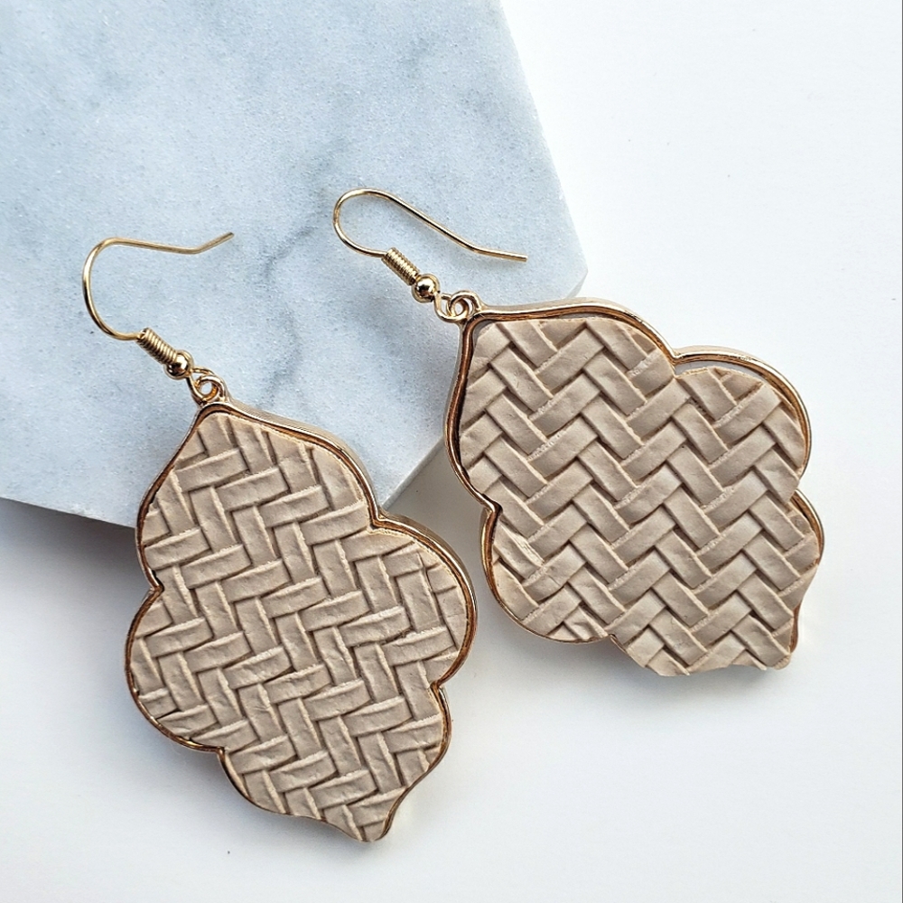 NWT Curved Hexagon Woven Leather Drop Earrings